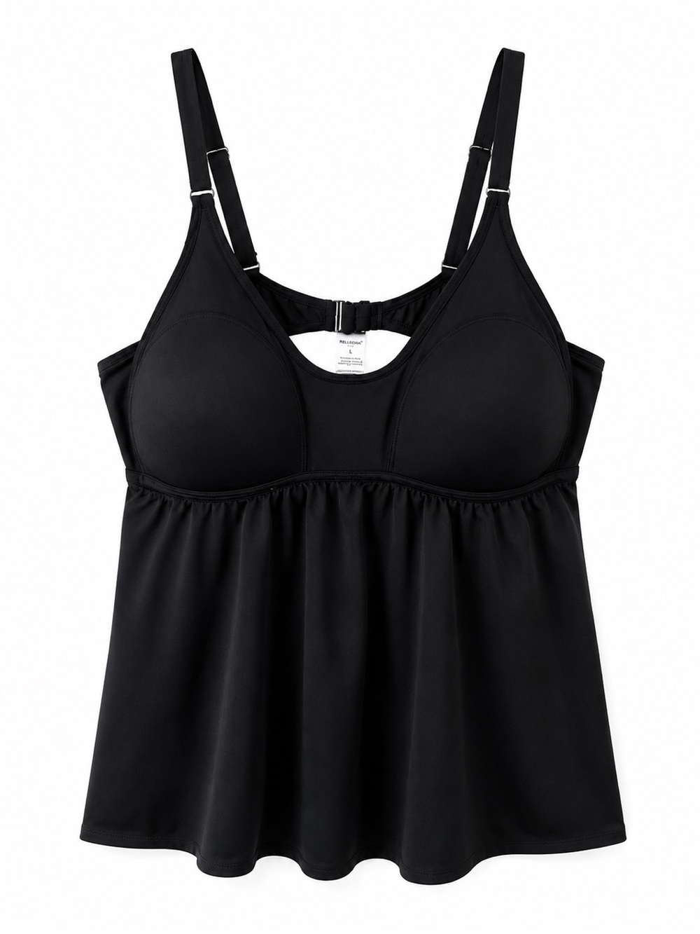 RELLECIGA Black Tankini Swim Top with Flared Hem